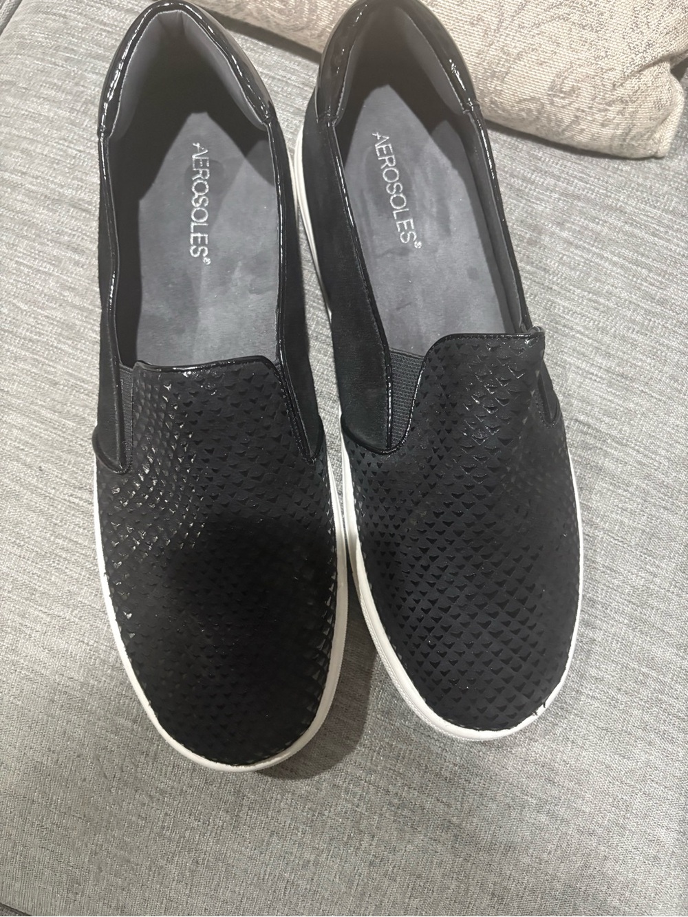AEROSOLES Black Slip-On Perforated Sneakers with White Sole